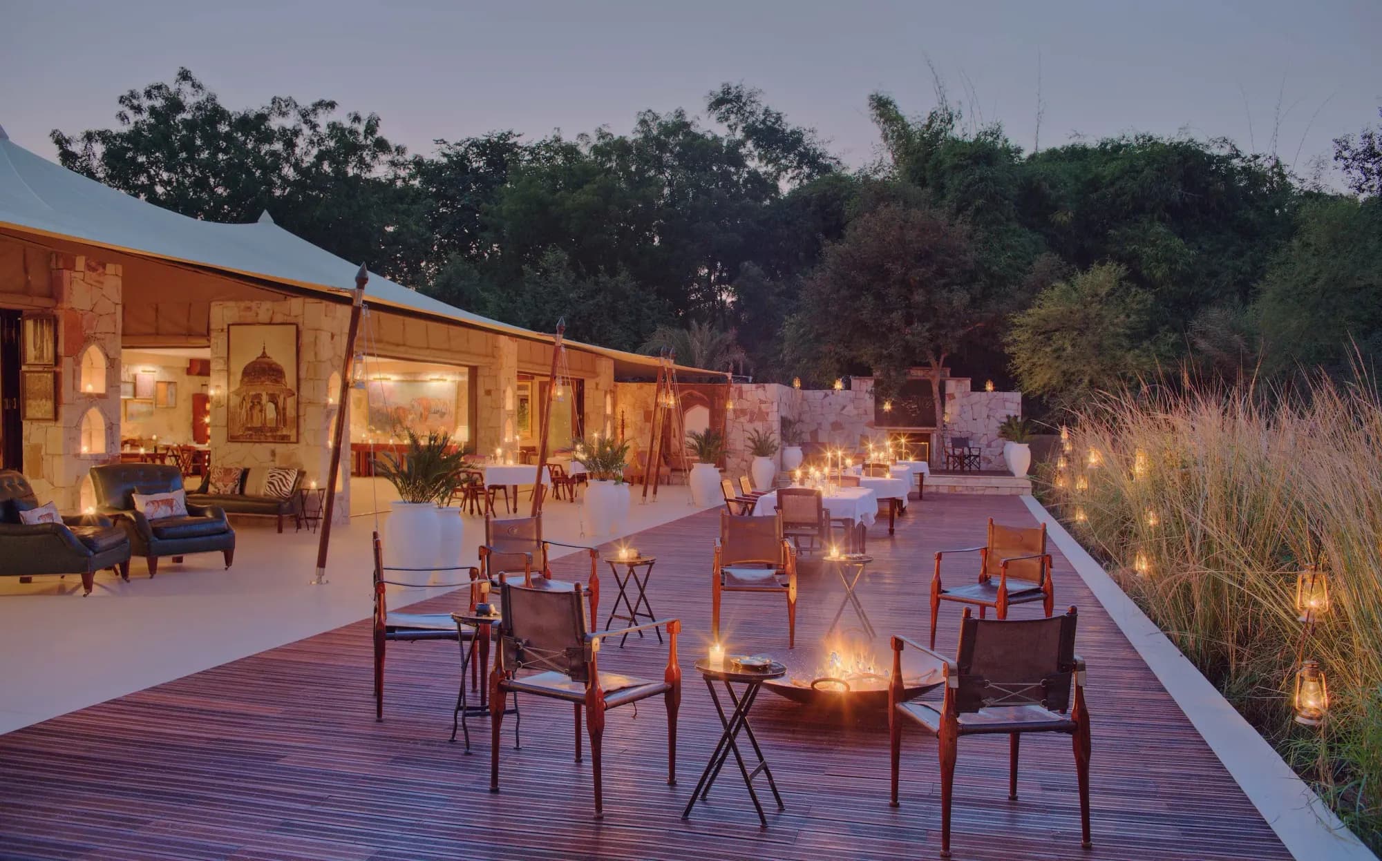 Intimate jungle clearing setting suited to a small wedding mandap at SUJÁN Sher Bagh Ranthambore