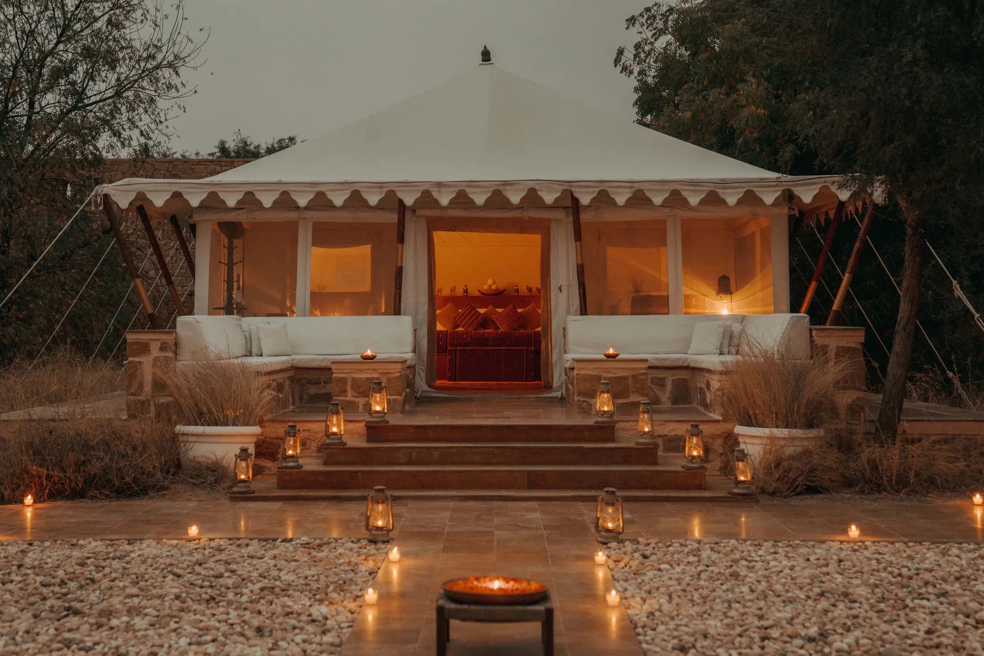 Golden dunes and starlit sky over the SUJÁN The Serai private estate in the Thar Desert near Jaisalmer