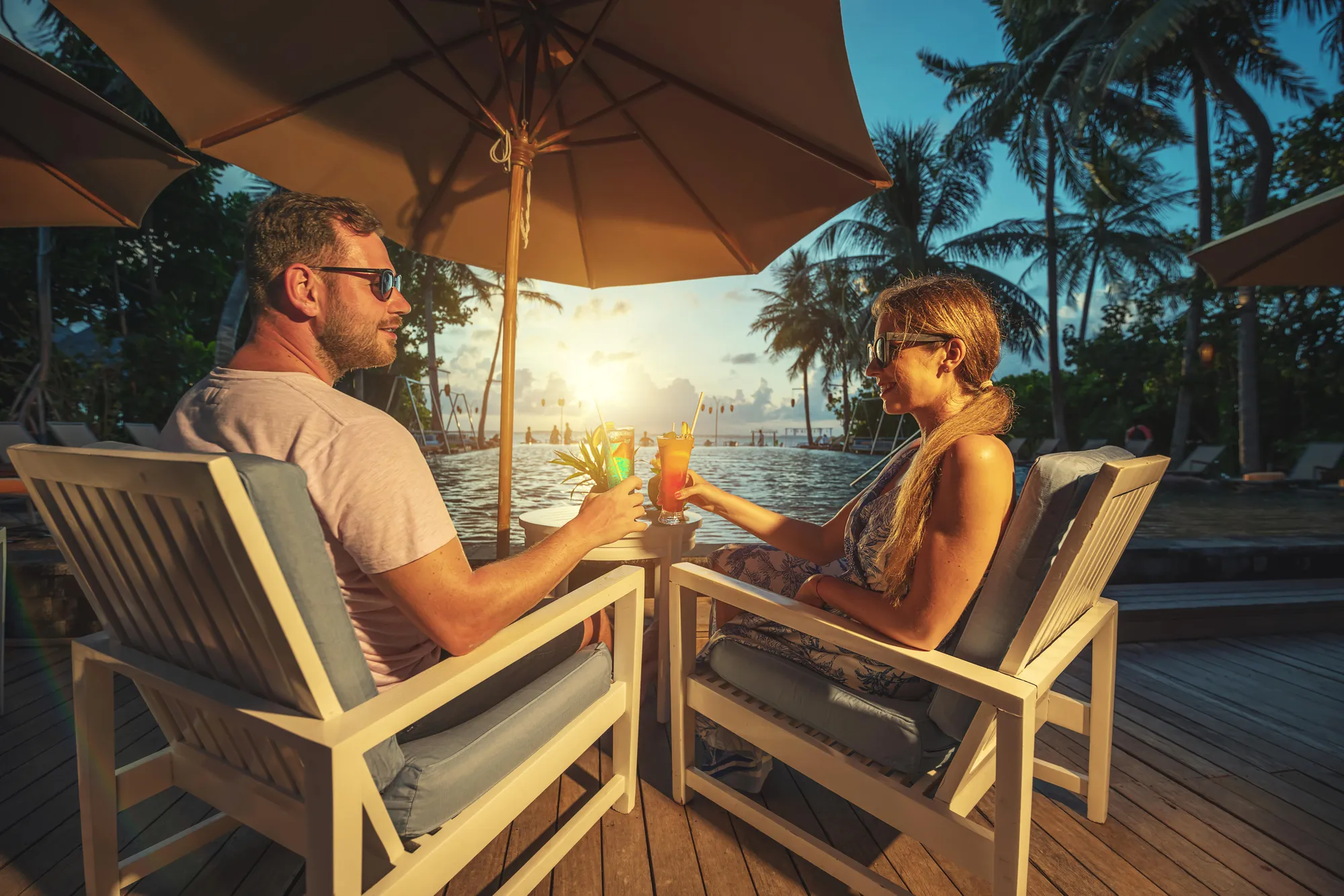 Evening celebration and reception setting on the island at Sun Siyam Iru Fushi, Maldives