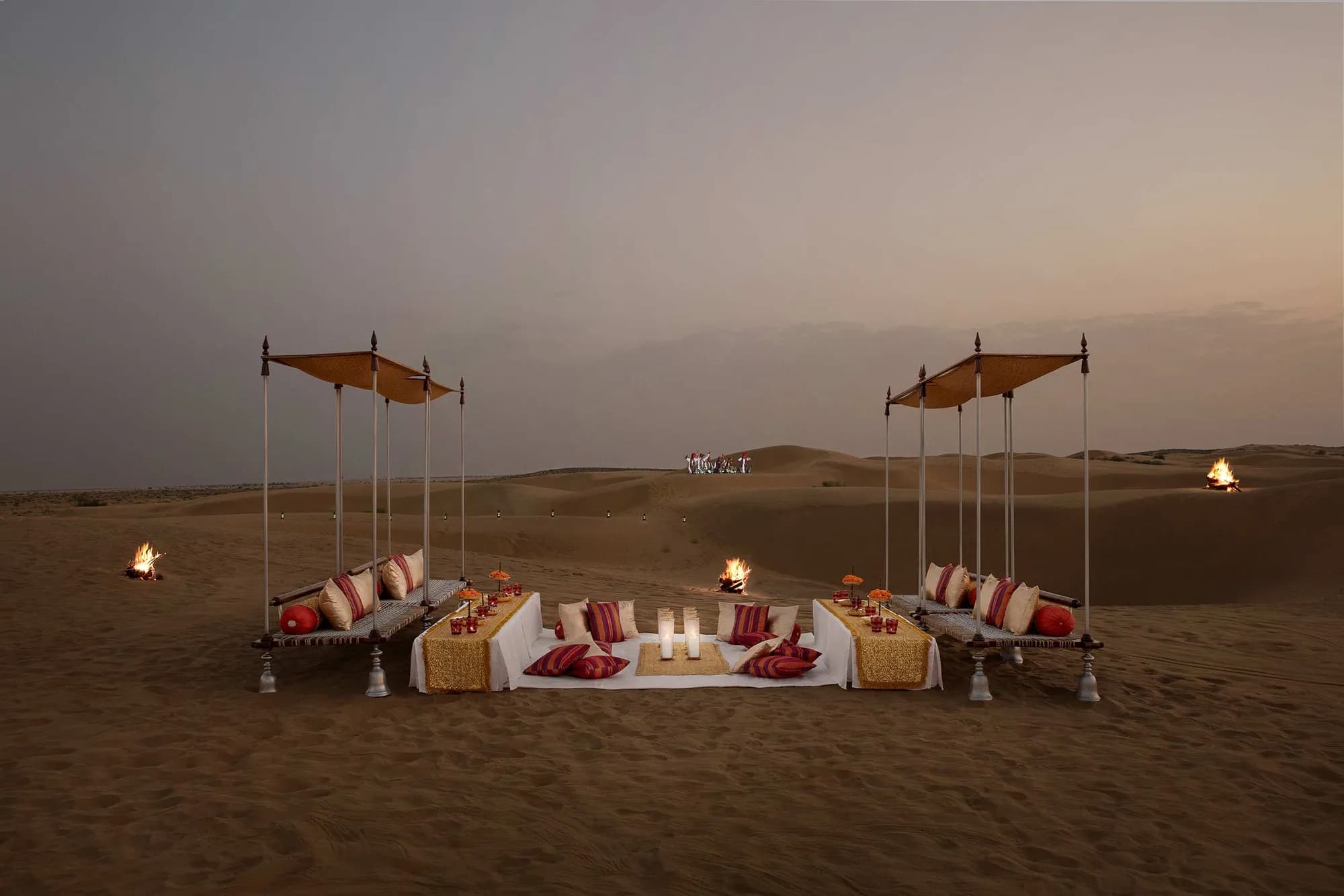 Evening sundowner sangeet celebration on the sand dunes at Suryagarh Jaisalmer