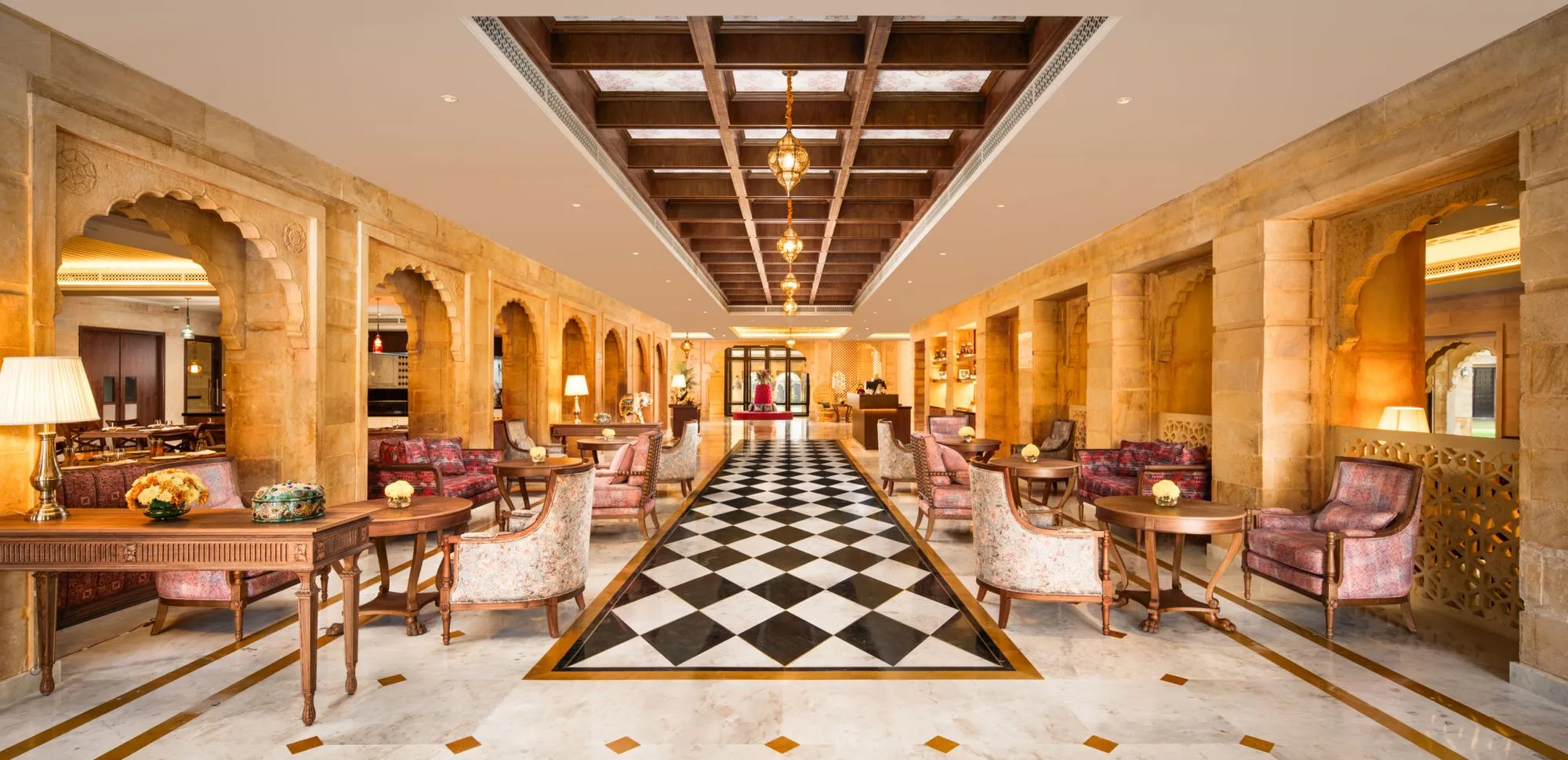 Mewar Room large indoor banquet hall set for an event at Taj Gorbandh Palace, Jaisalmer