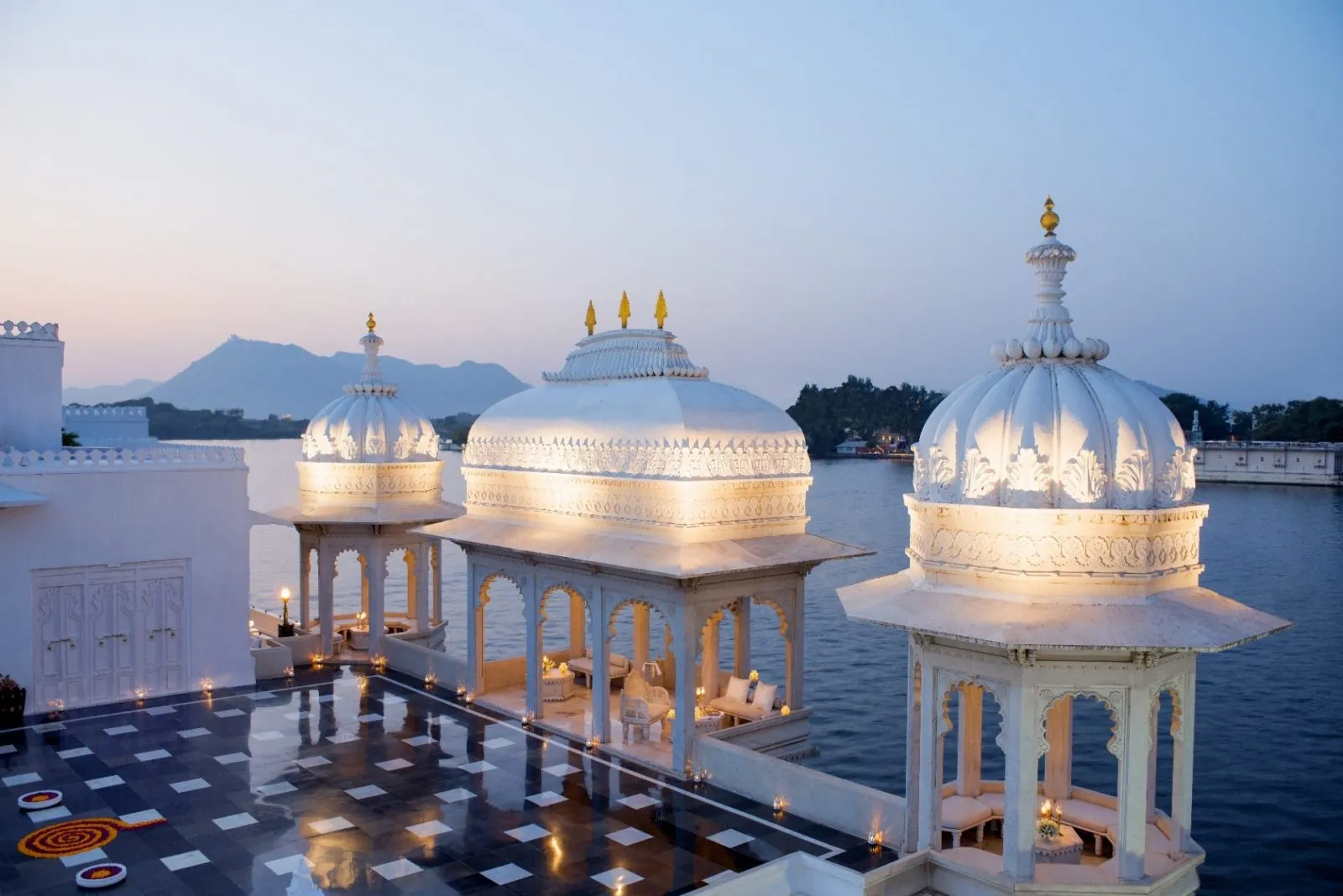 Open-air central marble courtyard at Taj Lake Palace, Udaipur