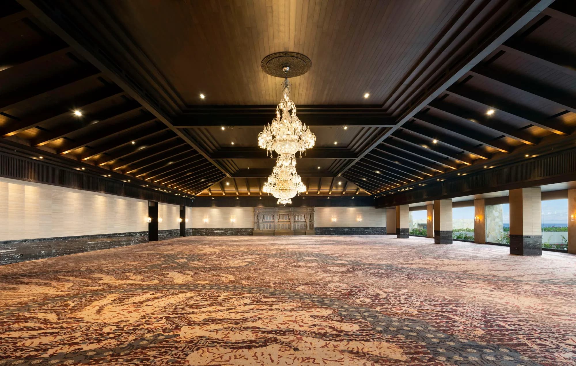 Candi Ballroom dressed and lit for a wedding reception at The Apurva Kempinski Bali, Nusa Dua
