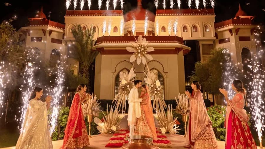 Palace Lawn daytime ceremony and mandap setting at The Ummed Jodhpur