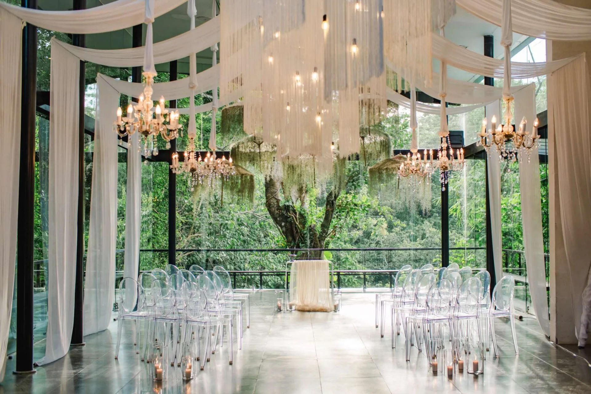 Plumeria Room garden reception space at the Glass House, Tirtha Bali
