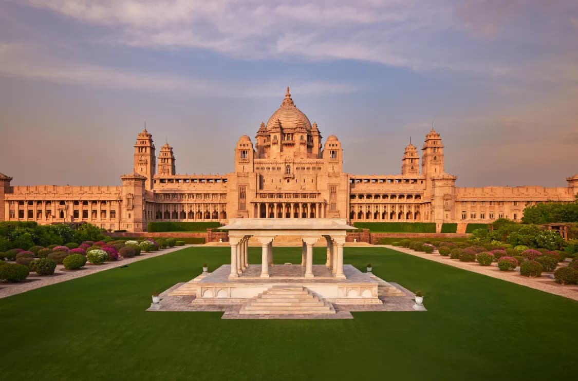 Grand arrival forecourt and driveway at Umaid Bhawan Palace Jodhpur