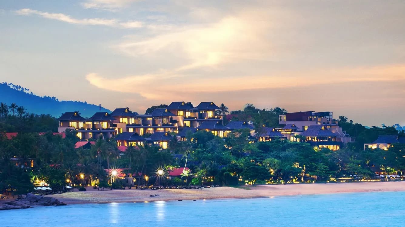 Hillside ocean-view villas and gardens of Vana Belle Koh Samui above Chaweng Noi Beach