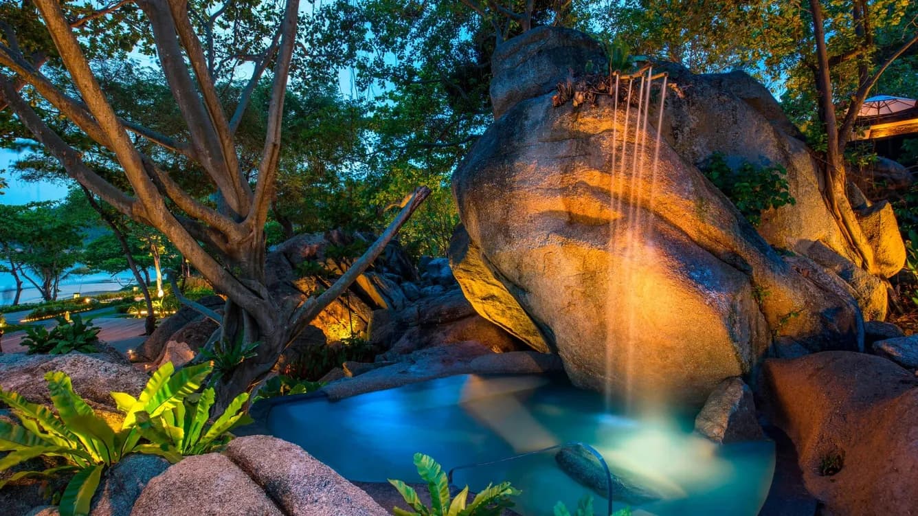 The Secret Pond waterfall garden ceremony setting at Vana Belle Koh Samui