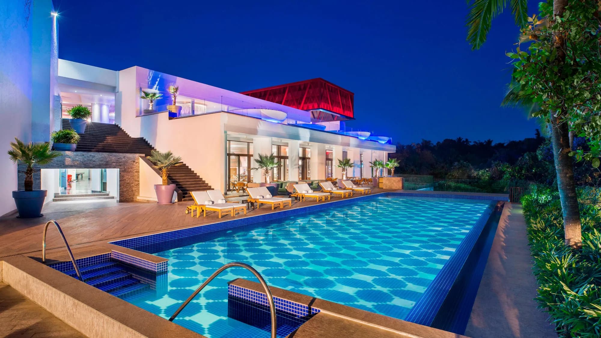 WET pool and cliffside backdrop at W Goa, Vagator, North Goa