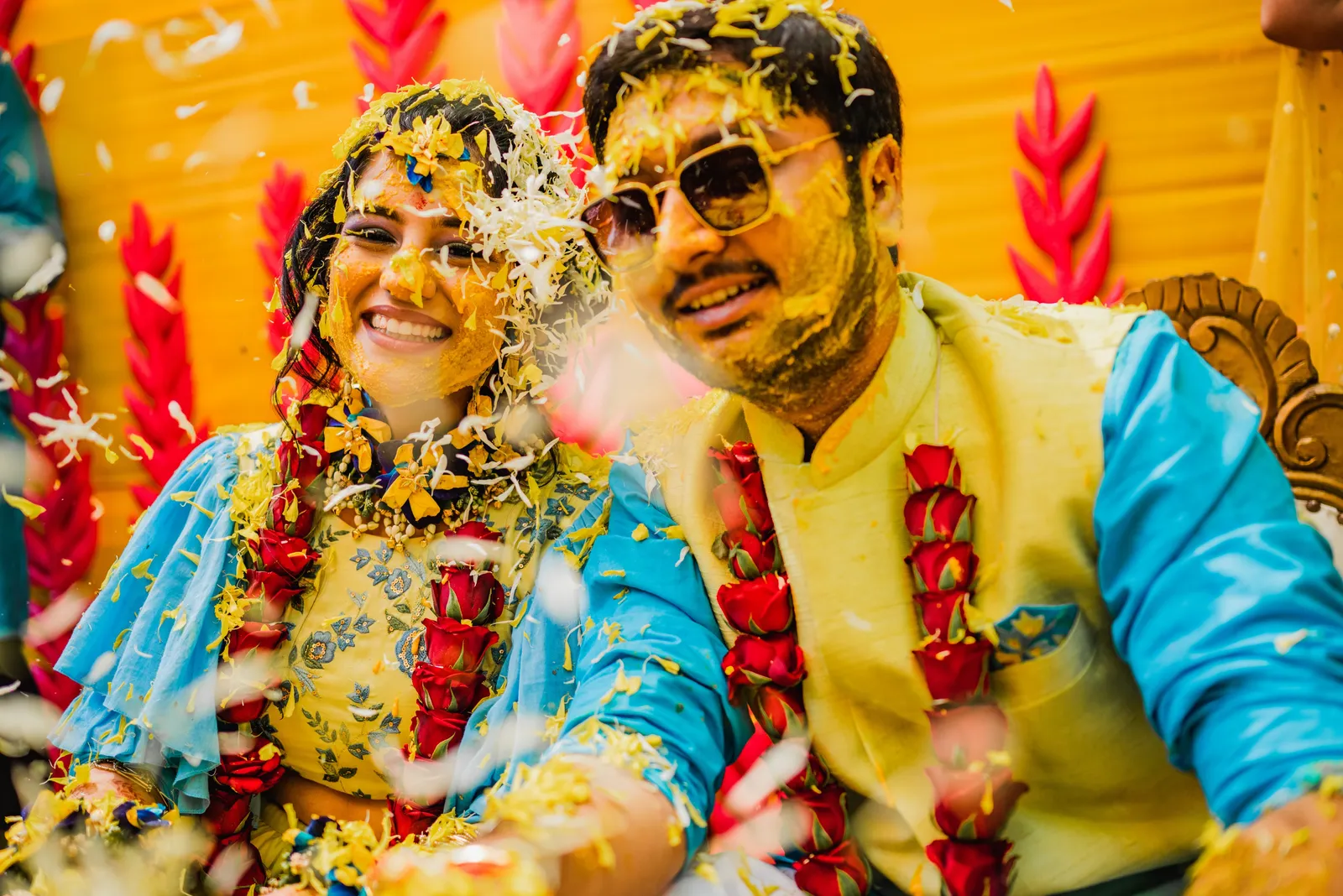 Raj & Vama — Haldi celebration with floral Holi