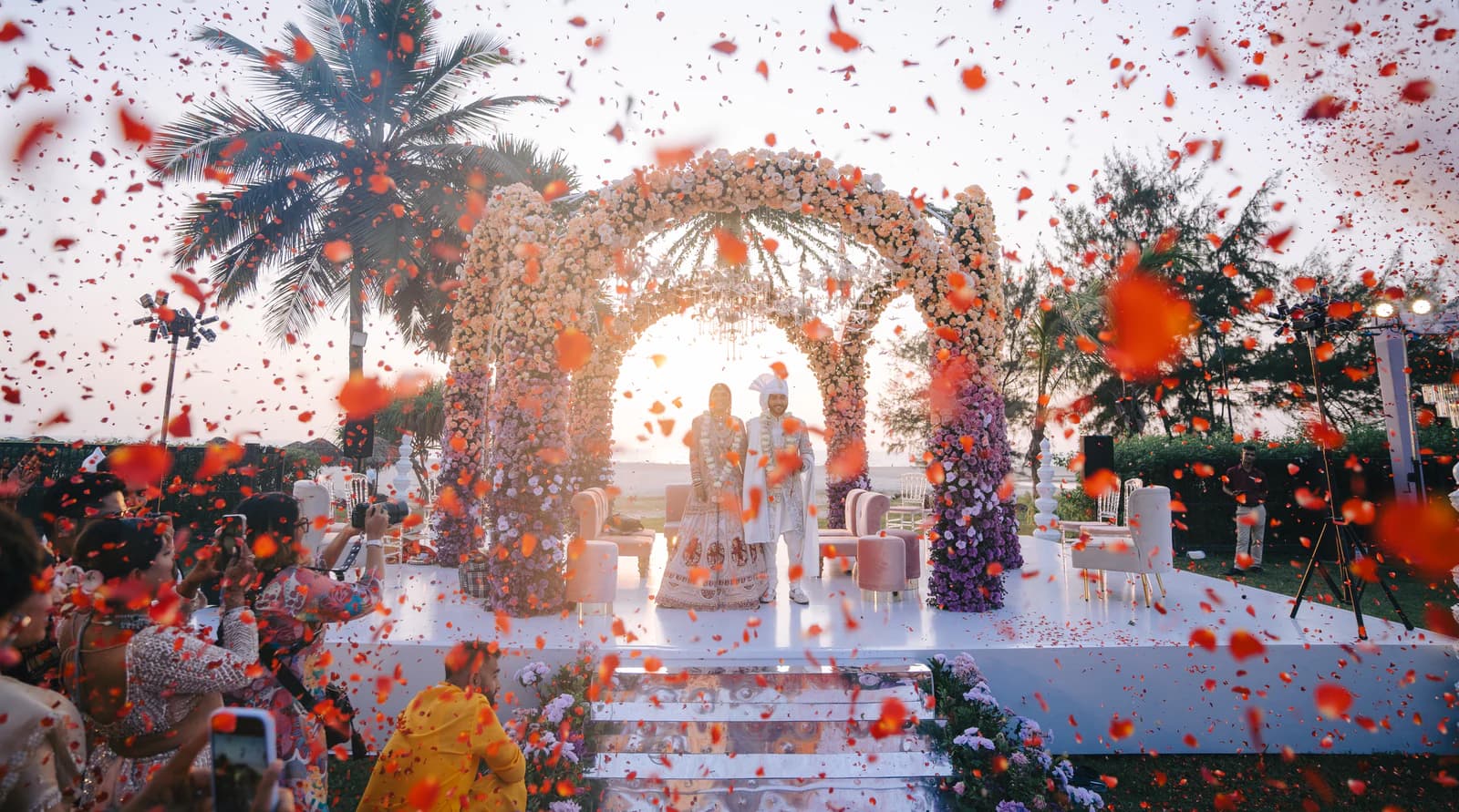Decorated houseboat ceremony setup