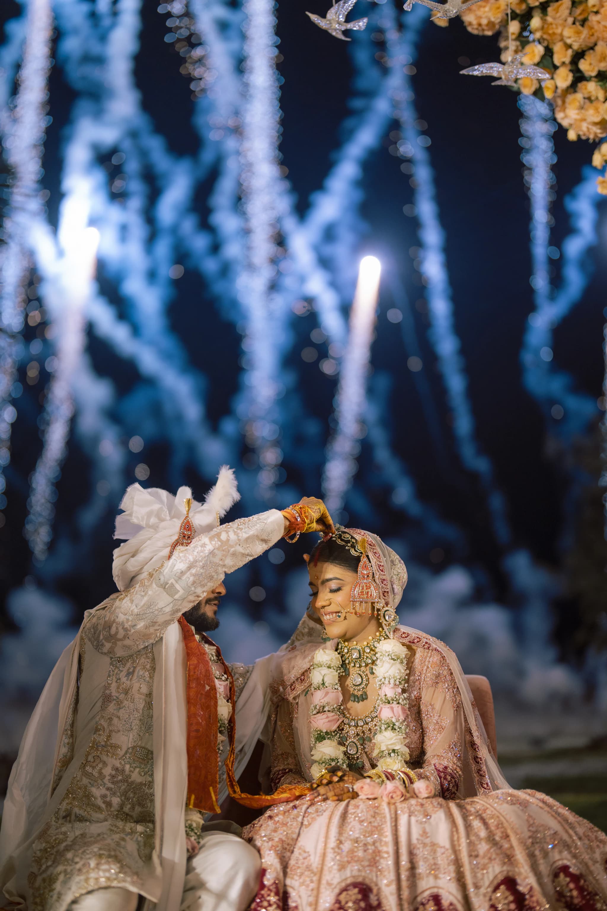Wedding reception under lights