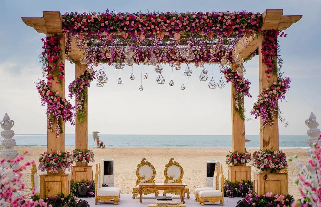 Seaside mandap at a luxury Goa wedding setting