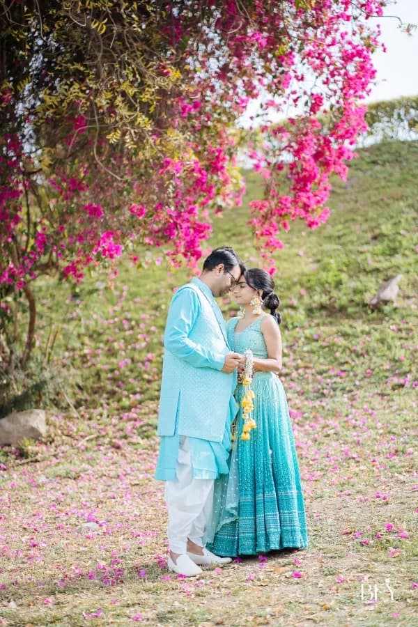 Couple portrait at a luxury palace wedding setting in Jaipur