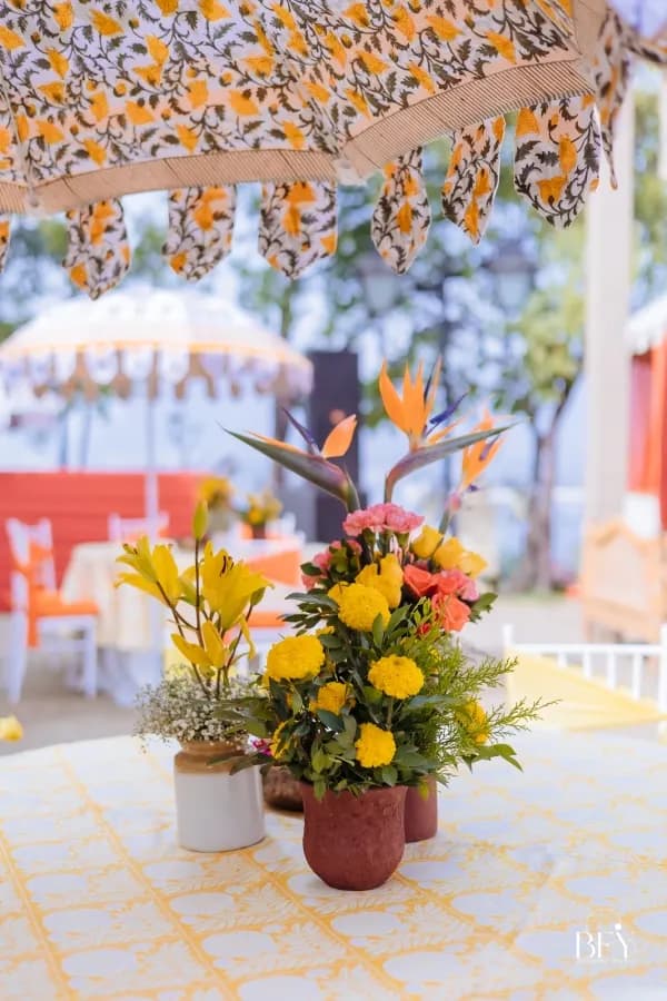 Daytime wedding décor at a luxury palace setting in Jaipur