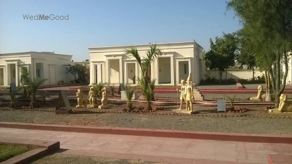 Large grand wedding lawn set for an event at Aaram Baagh Resort Pushkar