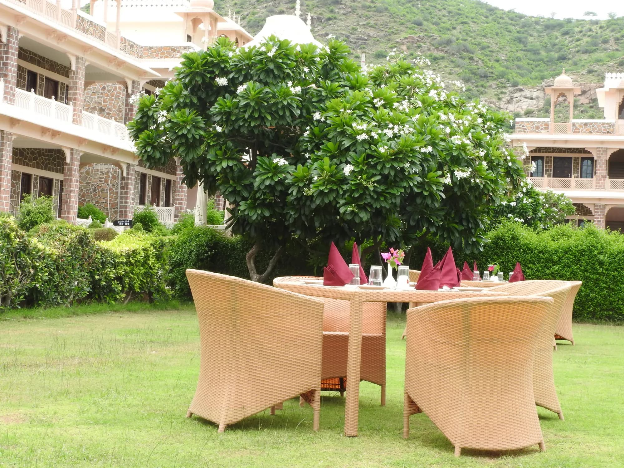 Swimming pool and fountain courtyard setting at Bhanwar Singh Palace Pushkar