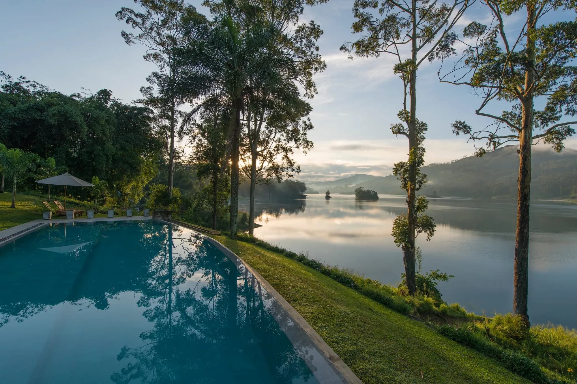Bungalow and manicured gardens at Castlereagh Lake, Ceylon Tea Trails Sri Lanka