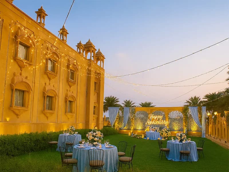Sam-Dhani Lawn, the large outdoor wedding lawn at Chokhi Dhani The Palace Hotel Jaisalmer
