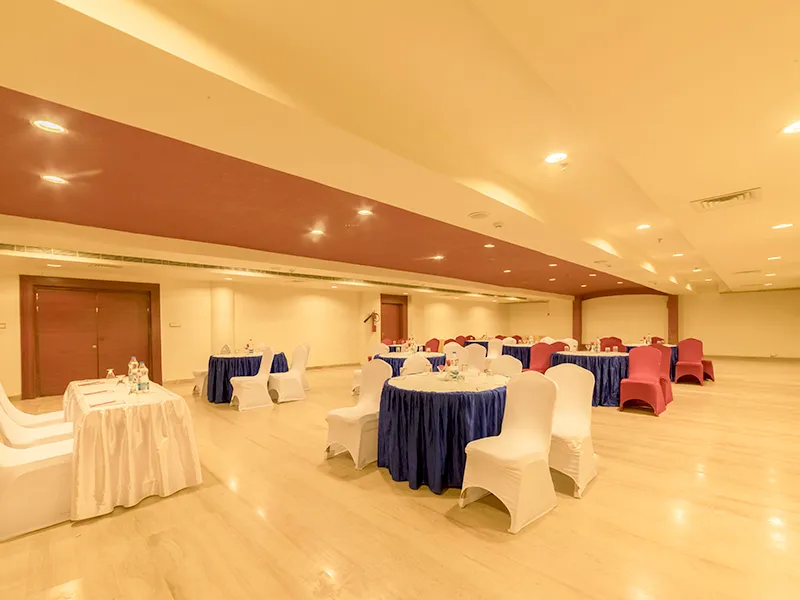 Grand Maharaja Convention Centre indoor banquet hall set for an event at Chokhi Dhani The Palace Hotel