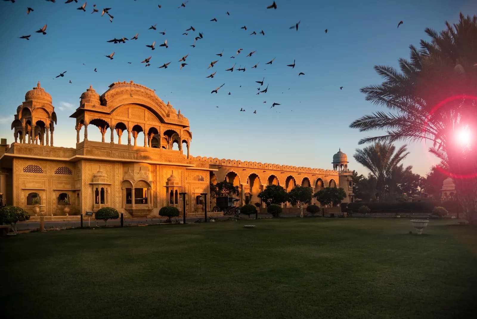 Arrival forecourt and sandstone entrance of Fort Rajwada Jaisalmer off NH-15