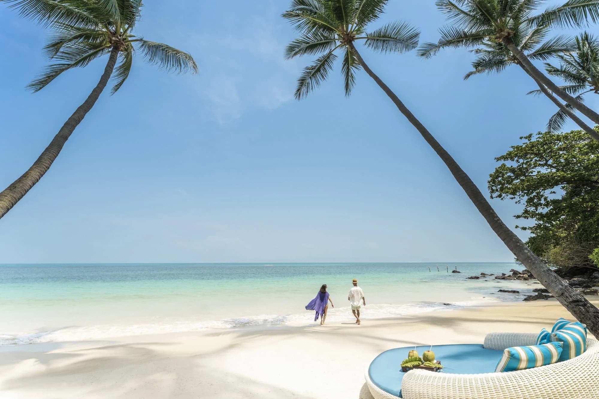 Four Seasons Resort Koh Samui ocean-view garden lawn and terraced deck ceremony setting above Laem Yai Bay