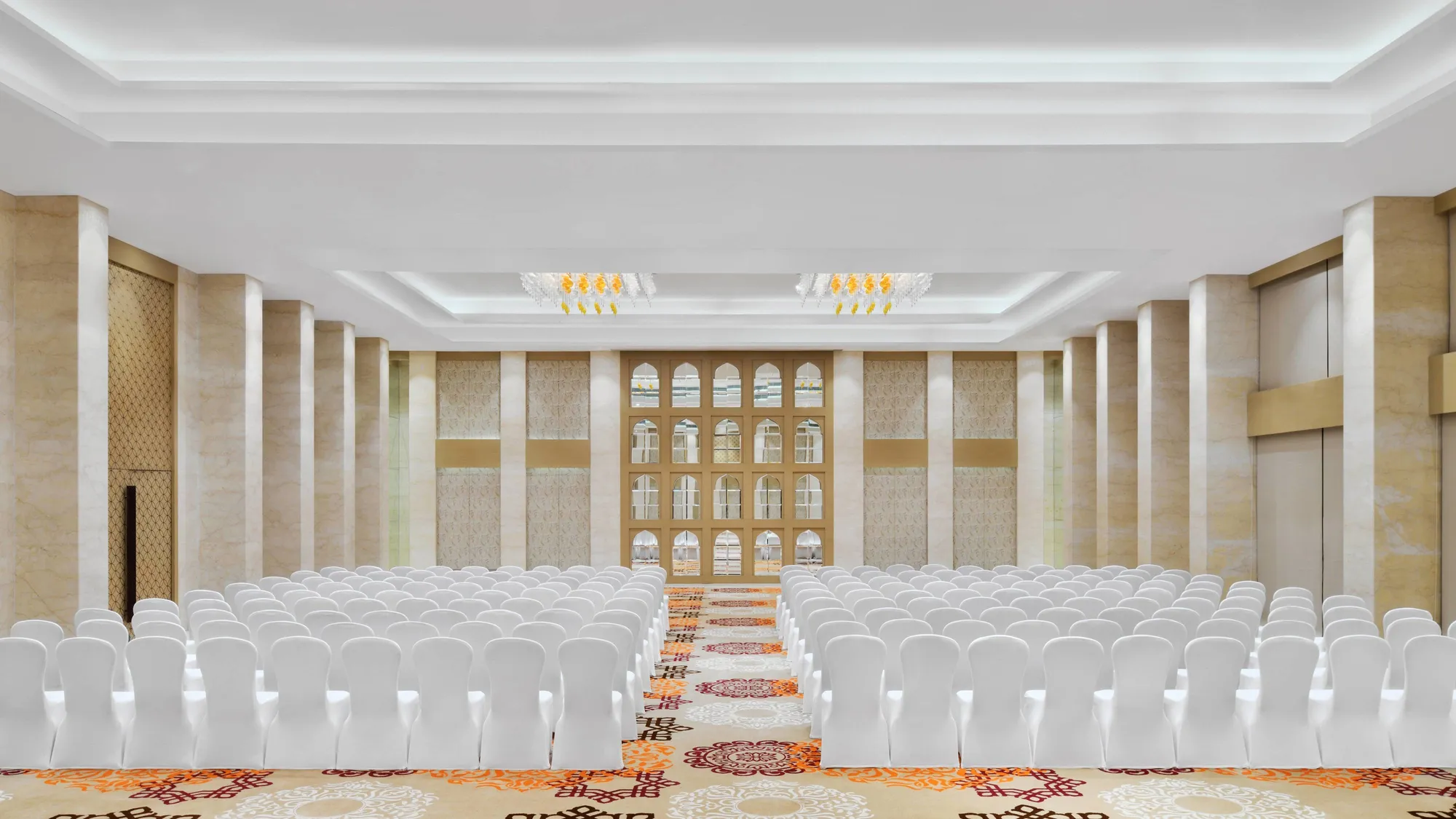 Golden Ballroom indoor banquet hall set for an event at Jaisalmer Marriott Resort and Spa