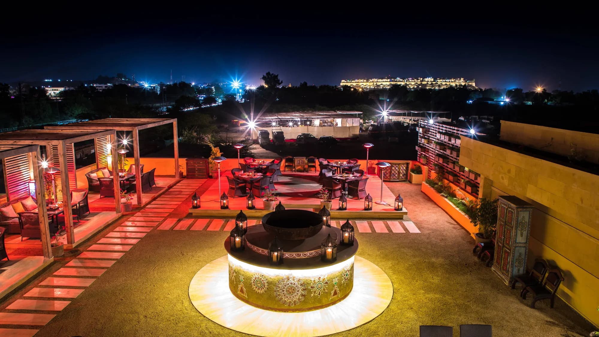 Jaisalmer Marriott Resort and Spa glowing against the golden Thar desert light at dusk, Jaisalmer