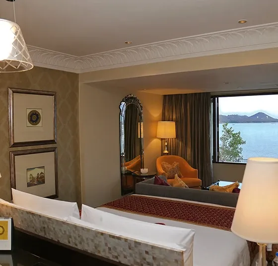 Grande Heritage Lake View Room overlooking Lake Pichola at The Leela Palace Udaipur
