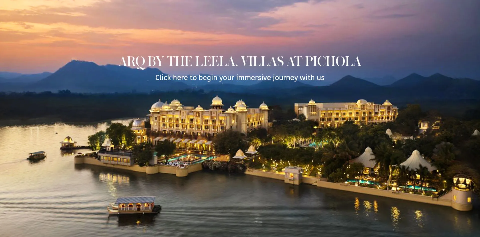 The Leela Palace Udaipur lakefront palace on Lake Pichola at dusk