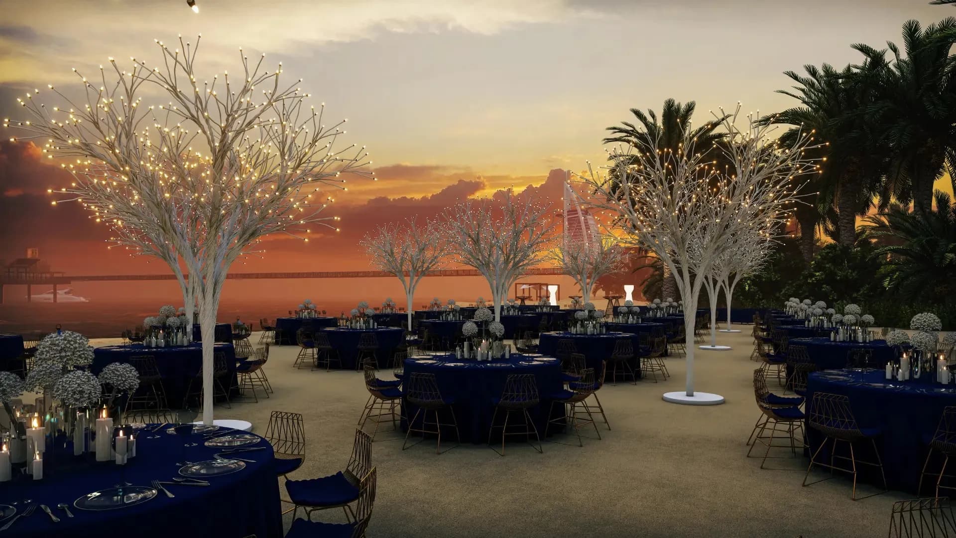 Landscaped waterway garden and terrace event setting at Madinat Jumeirah Dubai