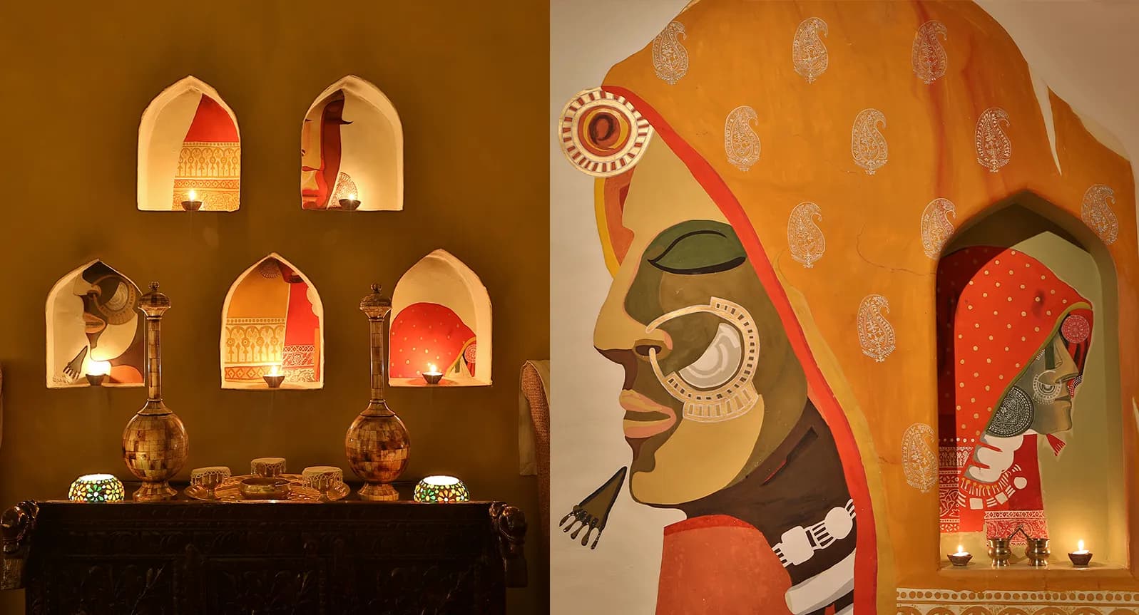 Dune-top open-air dining and dinner setting at Mihir Garh desert fort near Jodhpur