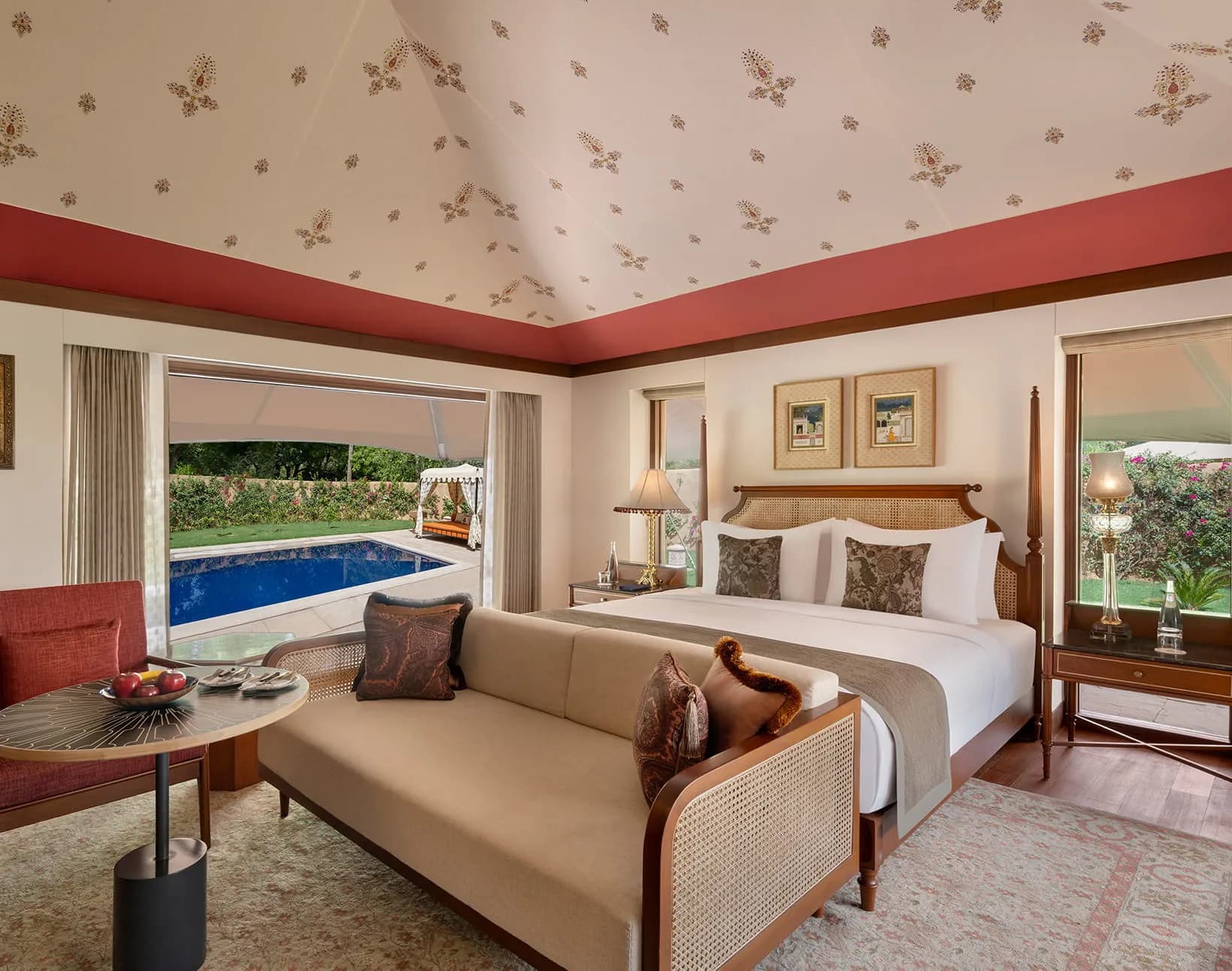 Rajput luxury tent and private-pool villa interior at The Oberoi Rajvilas Jaipur
