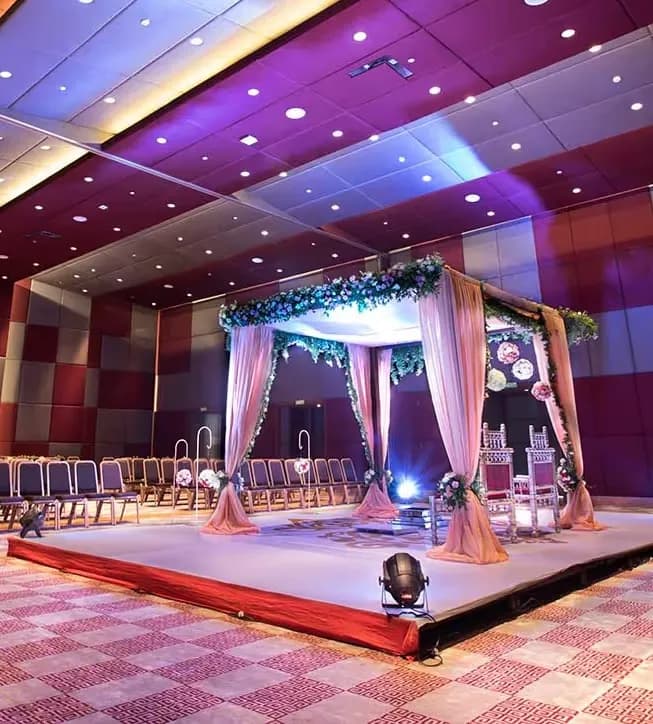 Indoor banquet wedding setting at Planet Hollywood Beach Resort Goa