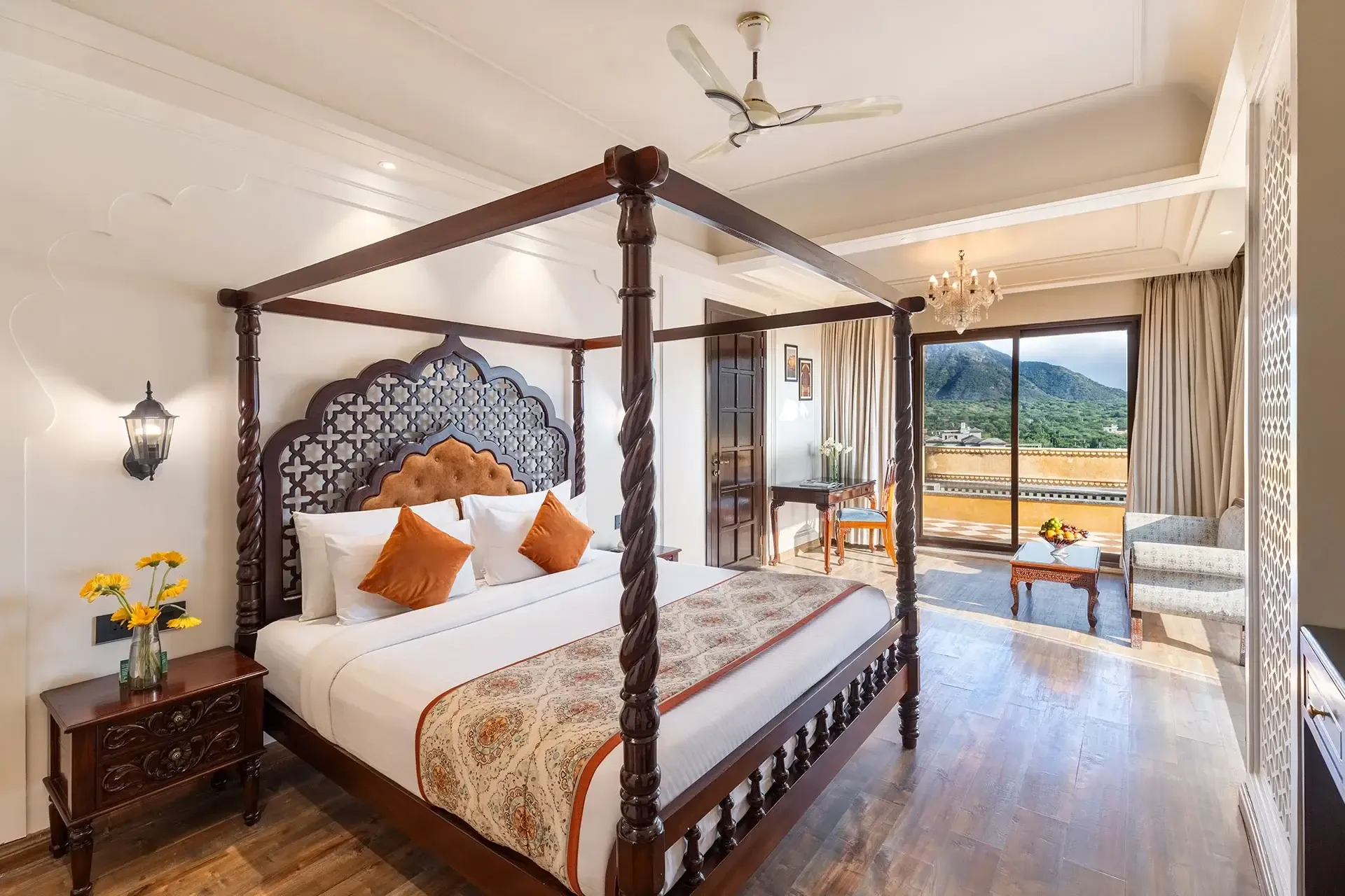 Maharaja suite with heritage decor and furnishings at Sahdev Bagh Pushkar