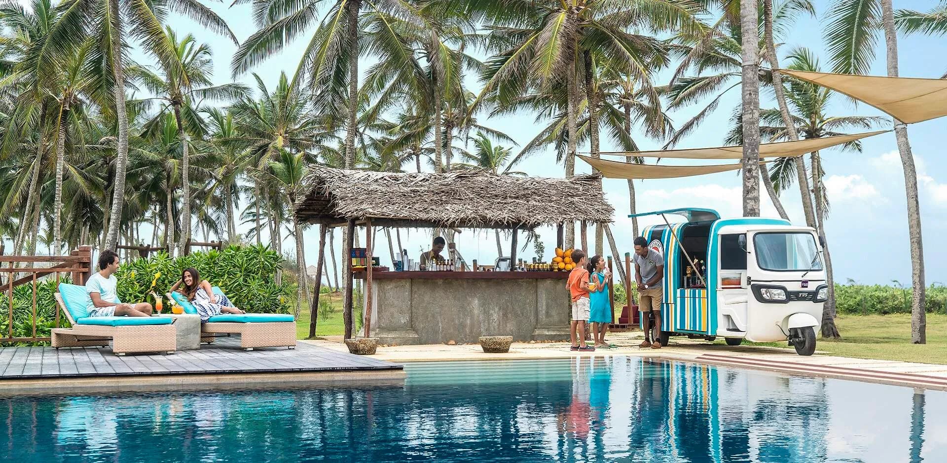Shangri-La Hambantota resort grounds and facilities amid tropical gardens, Sri Lanka