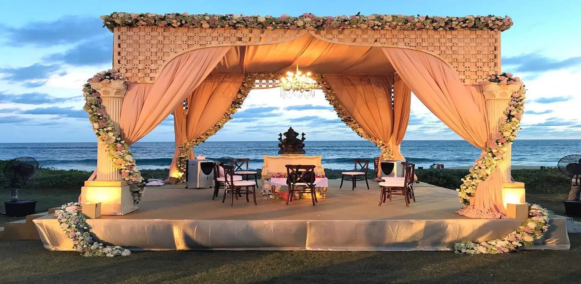 Barefoot beach wedding ceremony setup with chairs facing the Indian Ocean at Shangri-La Hambantota, Sri Lanka
