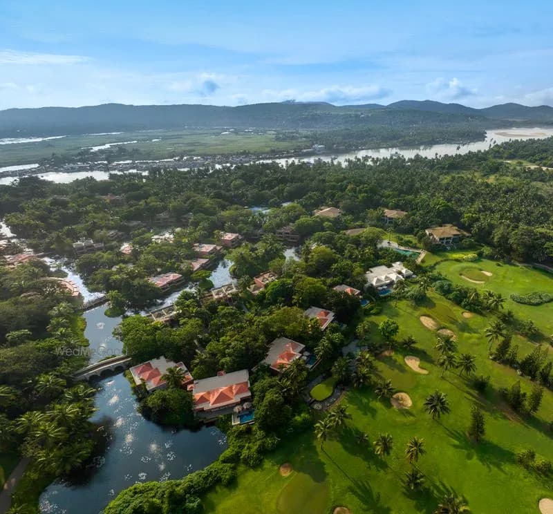 Aerial view of The St. Regis Goa Resort beachfront estate in Mobor Cavelossim