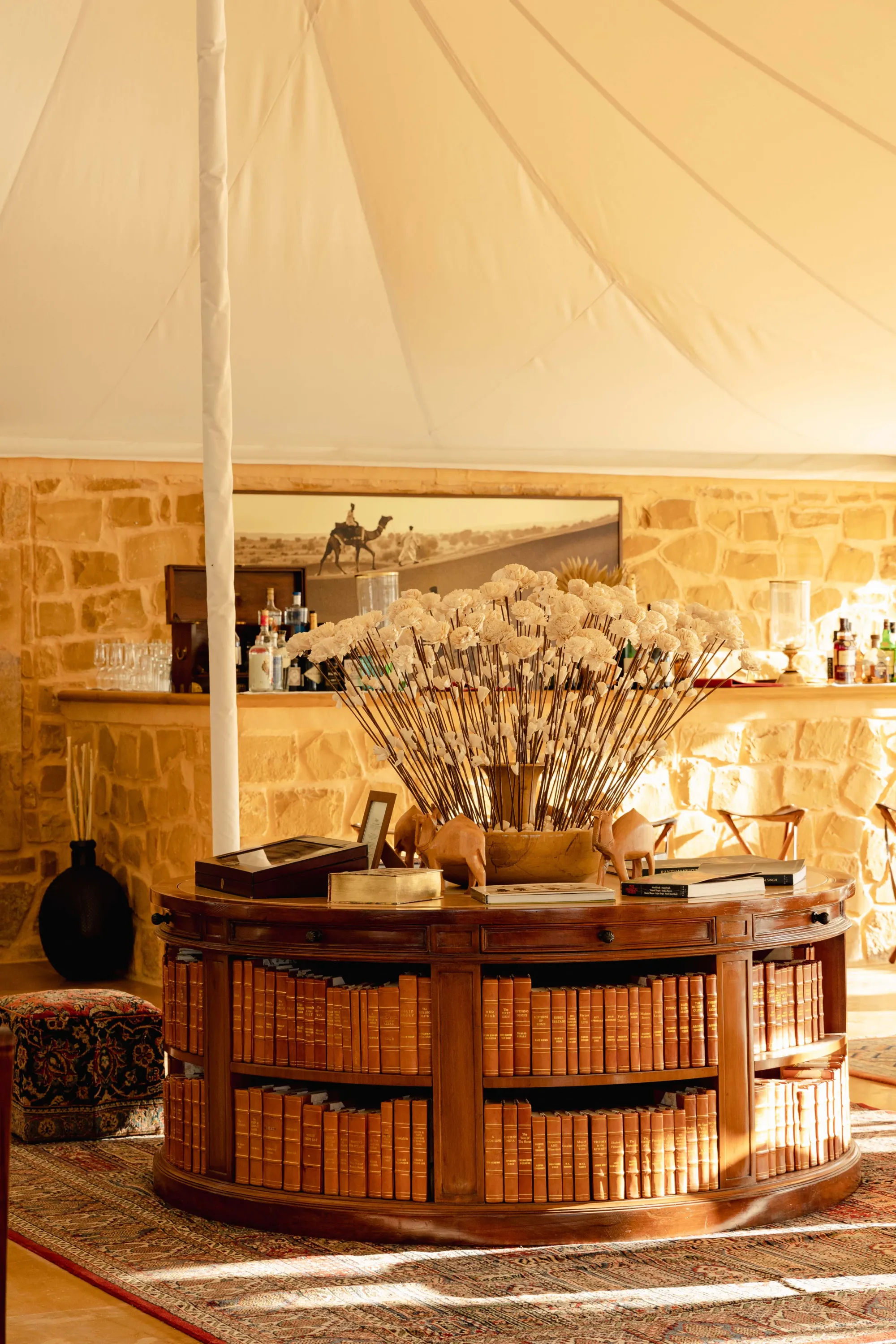 Tented dining pavilion set for an intimate private dinner at SUJÁN The Serai