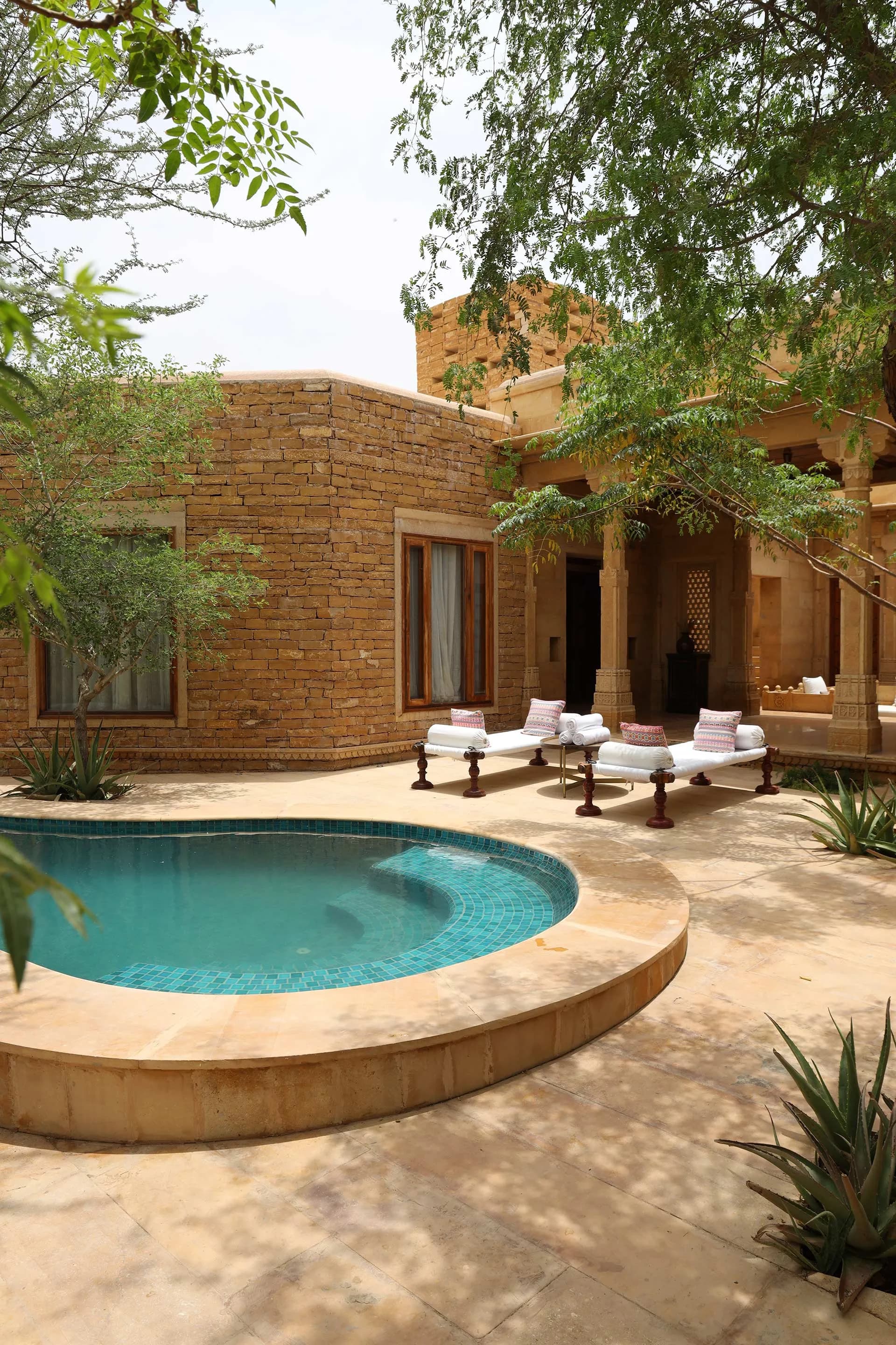 Royal Rajasthani guest suite with antique furniture inside Suryagarh fort-hotel Jaisalmer