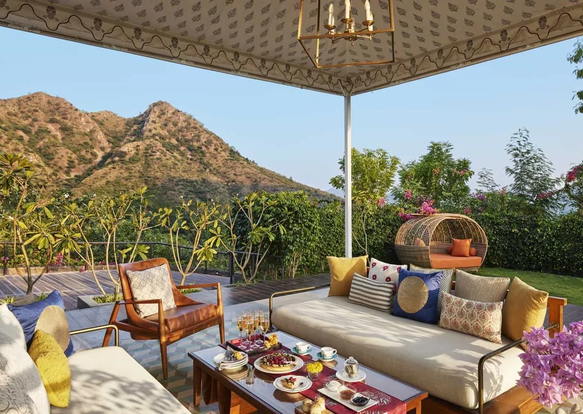 Guest room with Aravalli hill view at Taj Aravali Resort and Spa Udaipur
