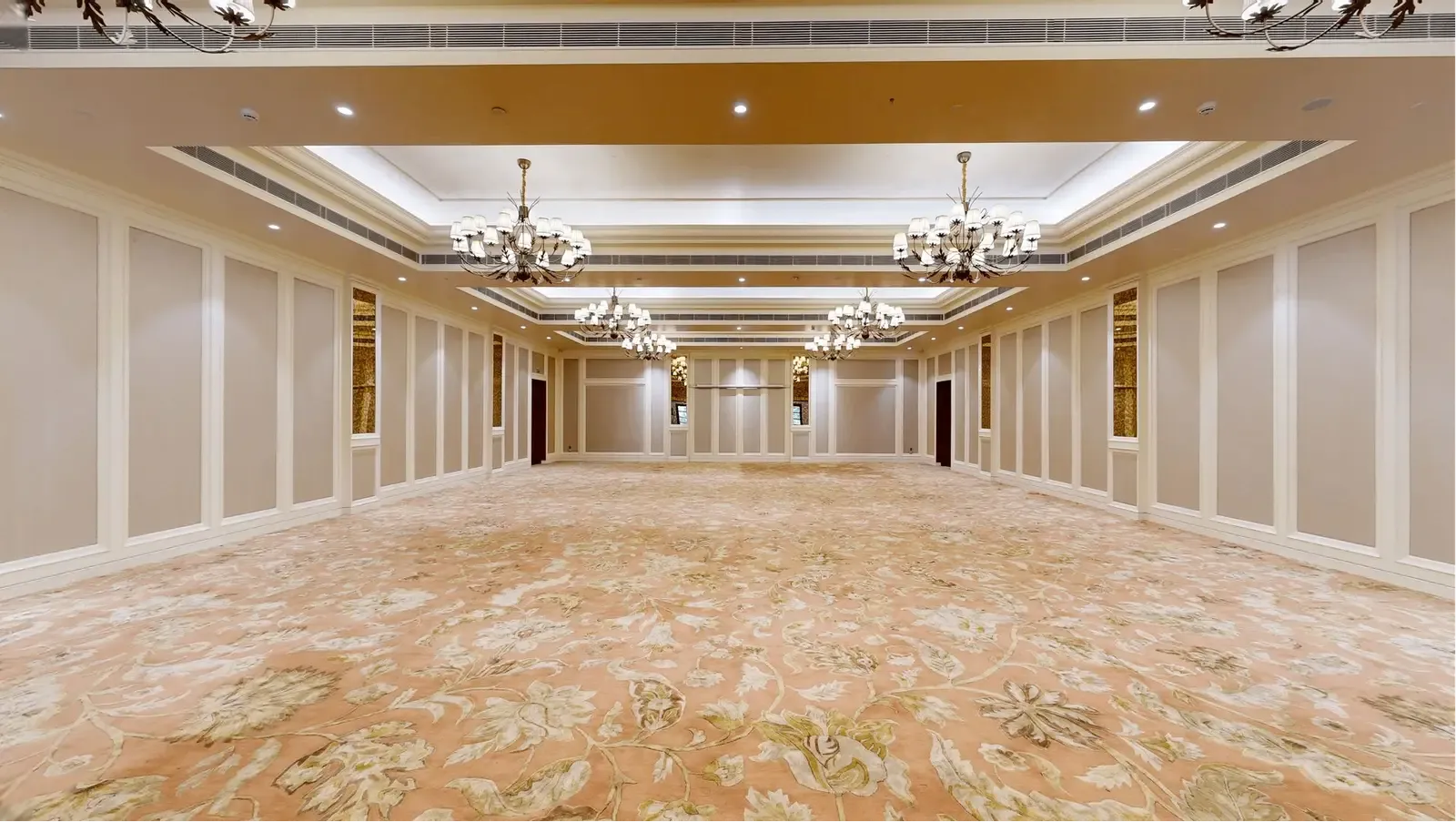 Ranthambore Hall indoor banquet hall set for a wedding dinner at The Maharaja's Lodge Ranthambore