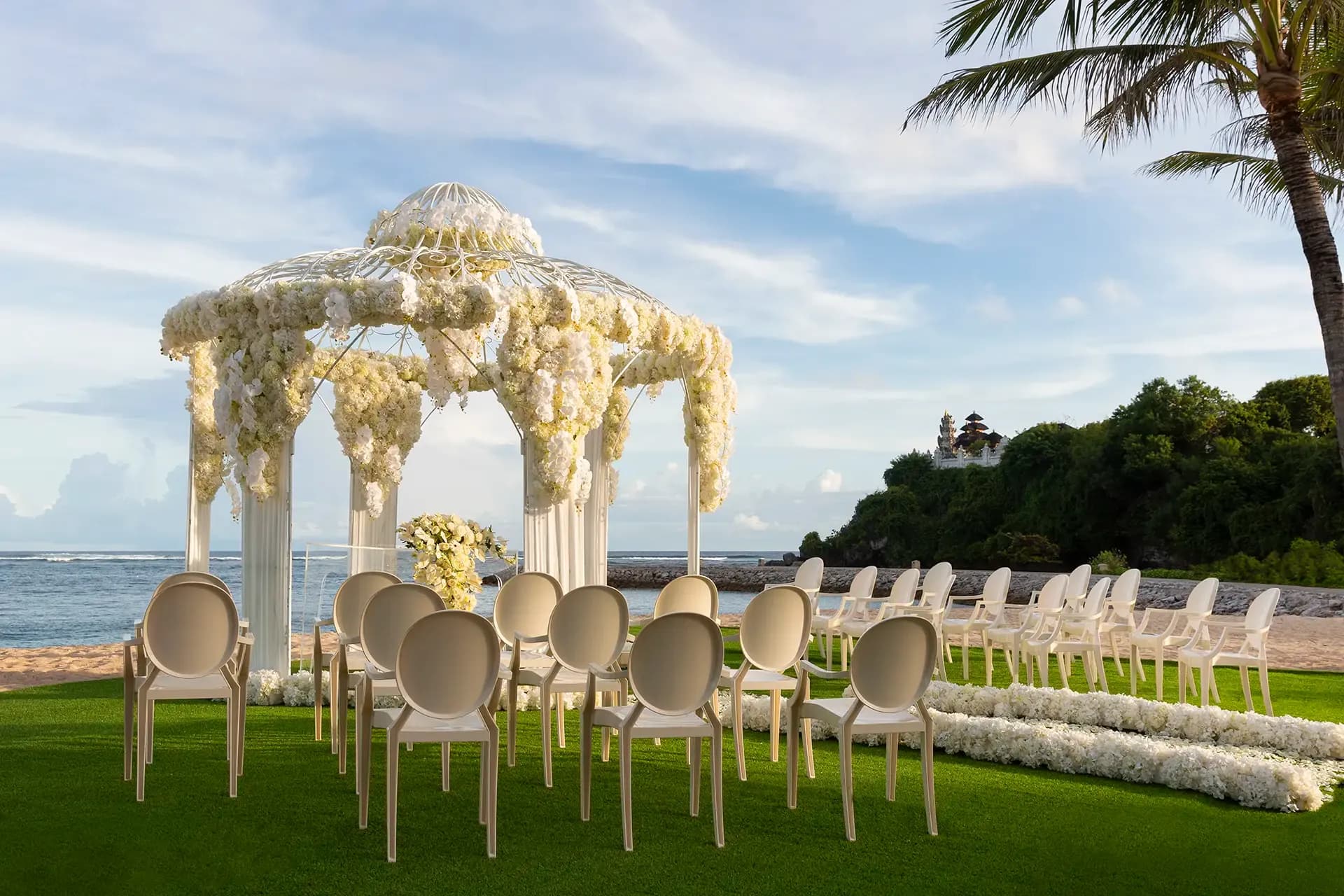 The Mulia Bali oceanfront wedding setting on Geger Beach with the Indian Ocean and Nusa Dua coastline, Sawangan, Bali