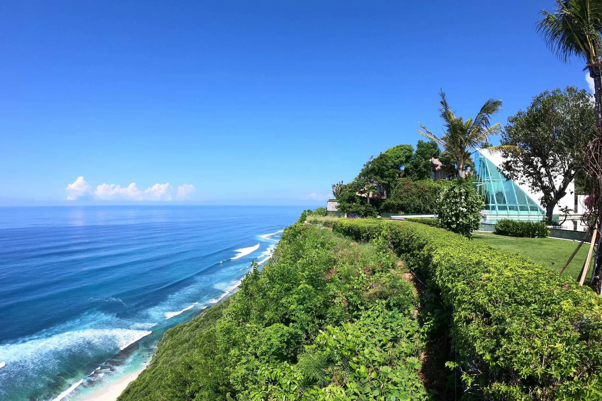 Tirtha Uluwatu clifftop wedding estate at sunset over the Indian Ocean, Bali