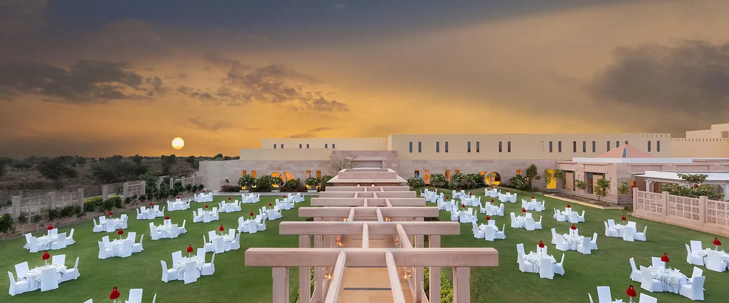 Mandore lawn outdoor event space for large weddings at Welcomhotel by ITC Hotels Jodhpur