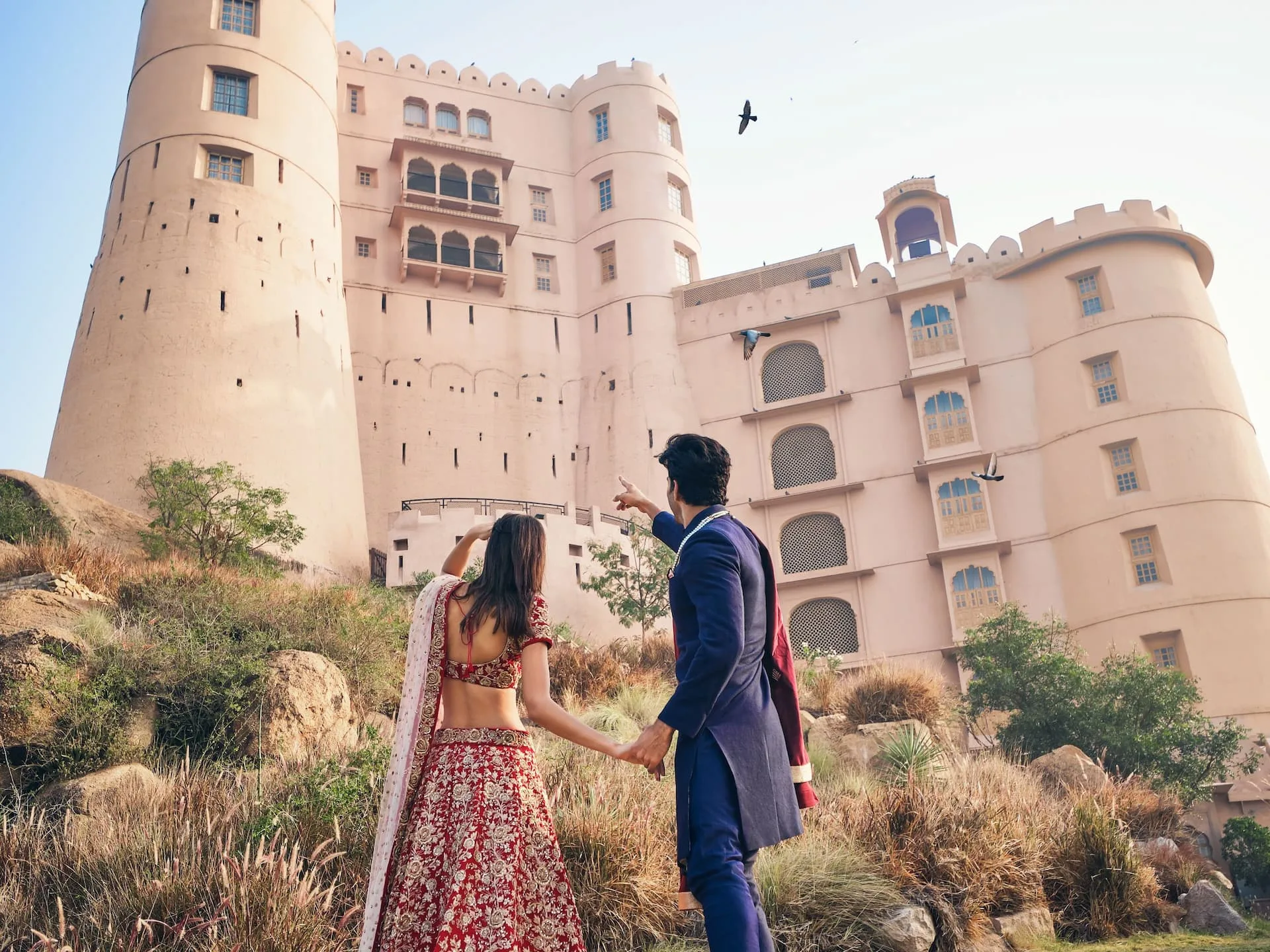 Couple portrait at a Rajasthan heritage wedding