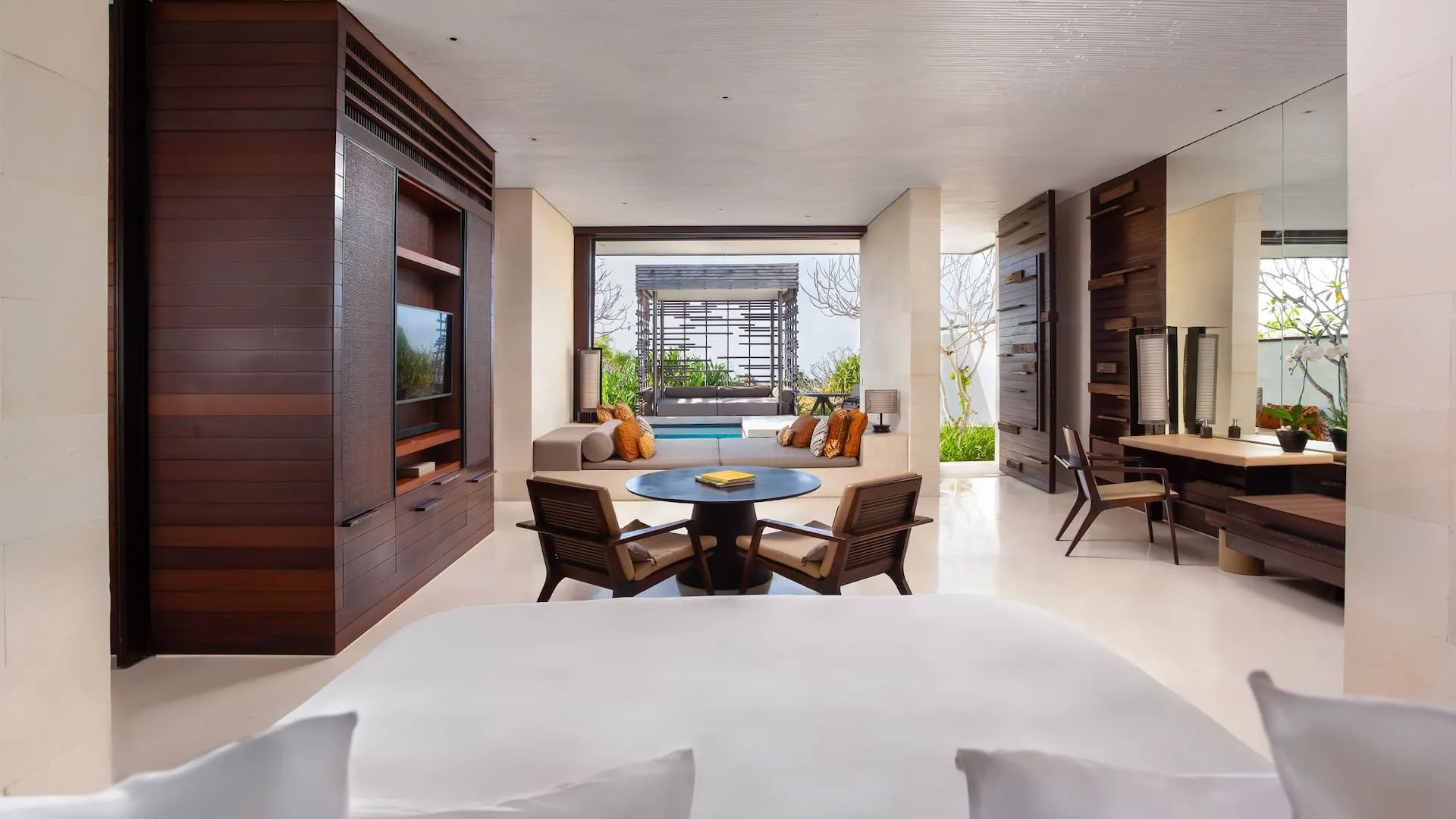 Villa living-room lounge with contemporary Balinese architectural detail at Alila Villas Uluwatu, Bali