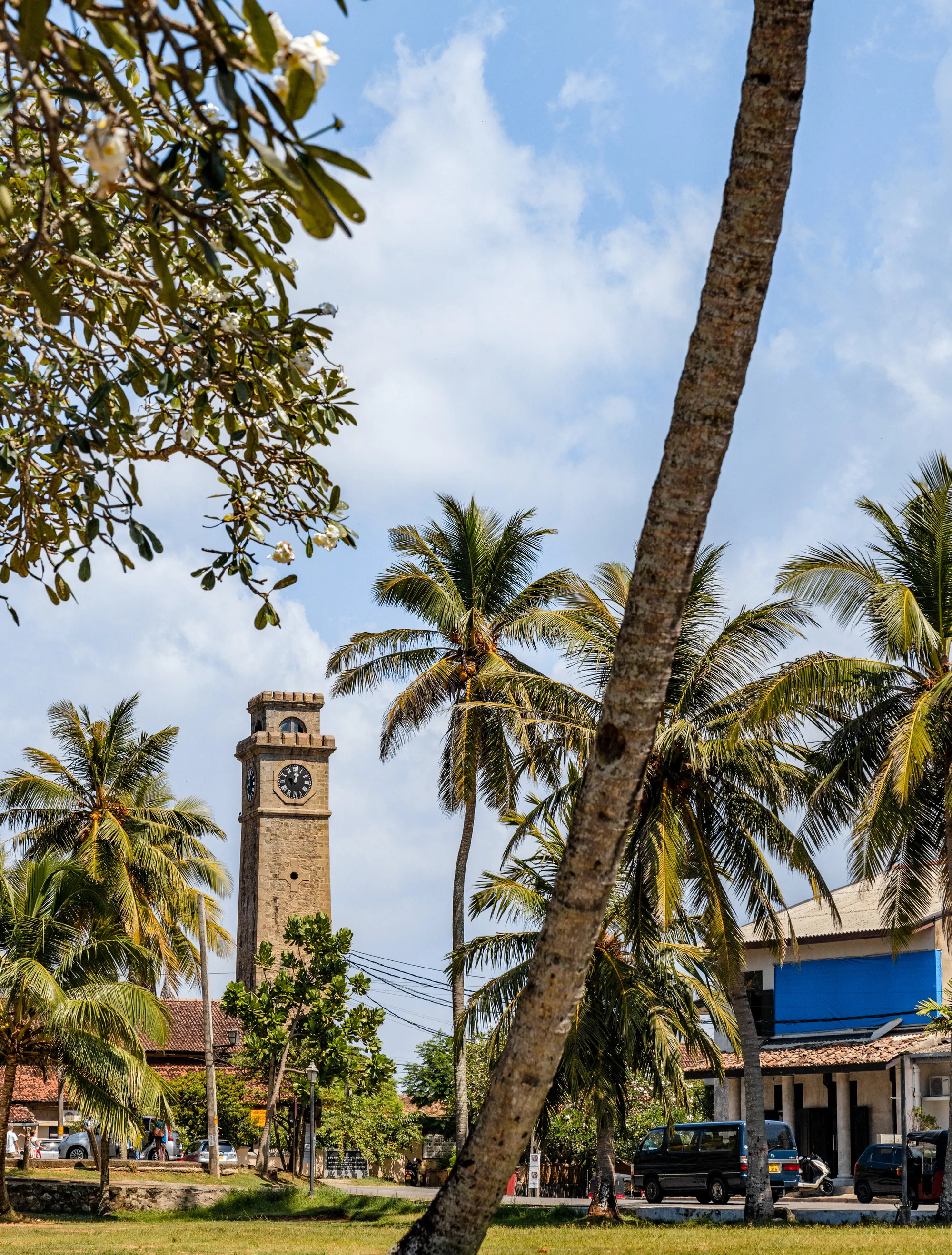 Cream colonial facade and terracotta roof of Amangalla inside the Dutch Galle Fort, Sri Lanka