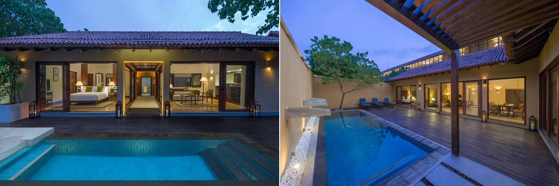 Pool villa and lagoon-side evening setting for a sangeet at Anantara Kalutara, Sri Lanka