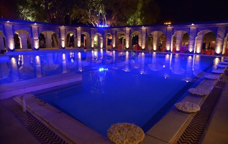 Lake-edge garden ceremony and mandap setting at Bal Samand Lake Palace Jodhpur